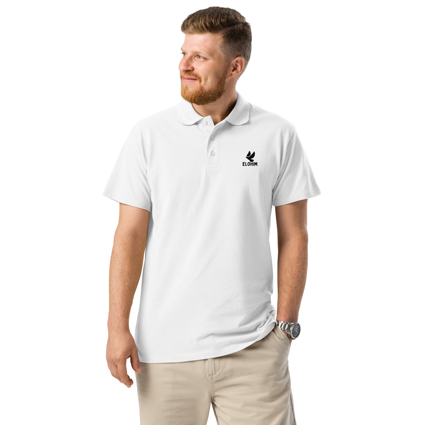 Polo negro Elohim 100% algodón piqué - Moda Cristiana
