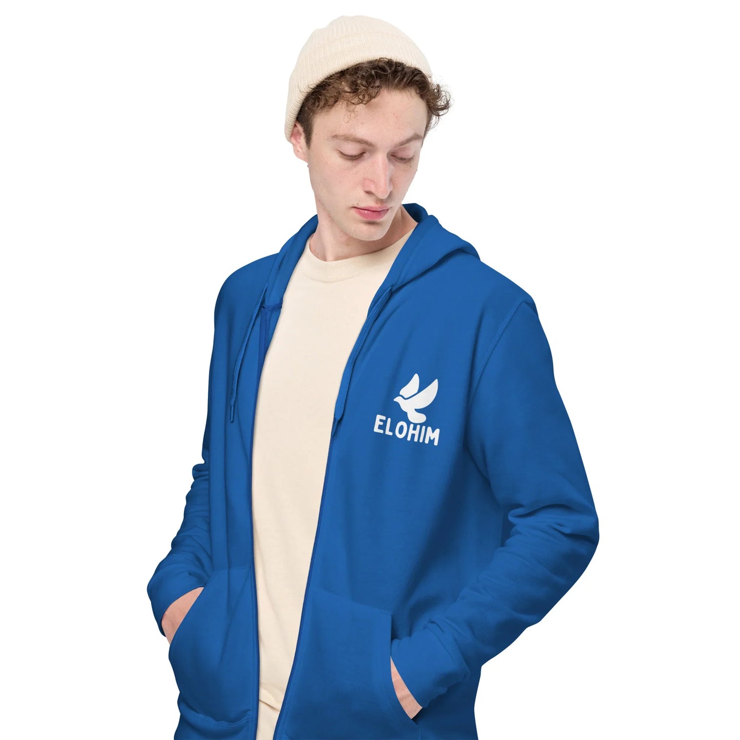 Sudadera Cristiana azul con cremallera Elohim, Ropa Cristiana, Streetwear Cristiano, Camisetas Cristianas