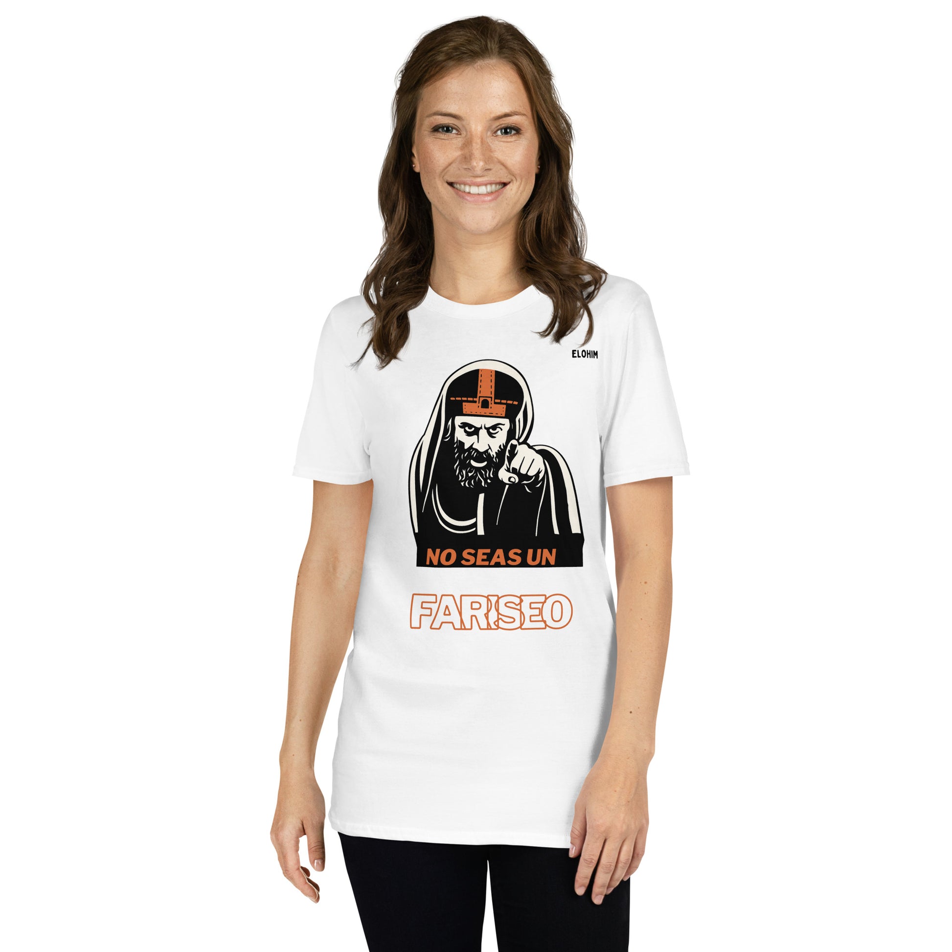 Camiseta blanca No seas un fariseo Elohim 100% algodón - Ropa cristiana urbana.