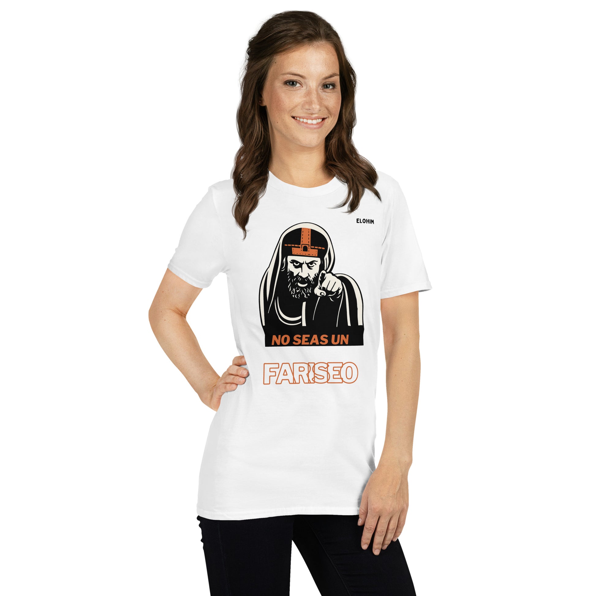 Camiseta blanca No seas un fariseo Elohim 100% algodón - Ropa cristiana urbana.