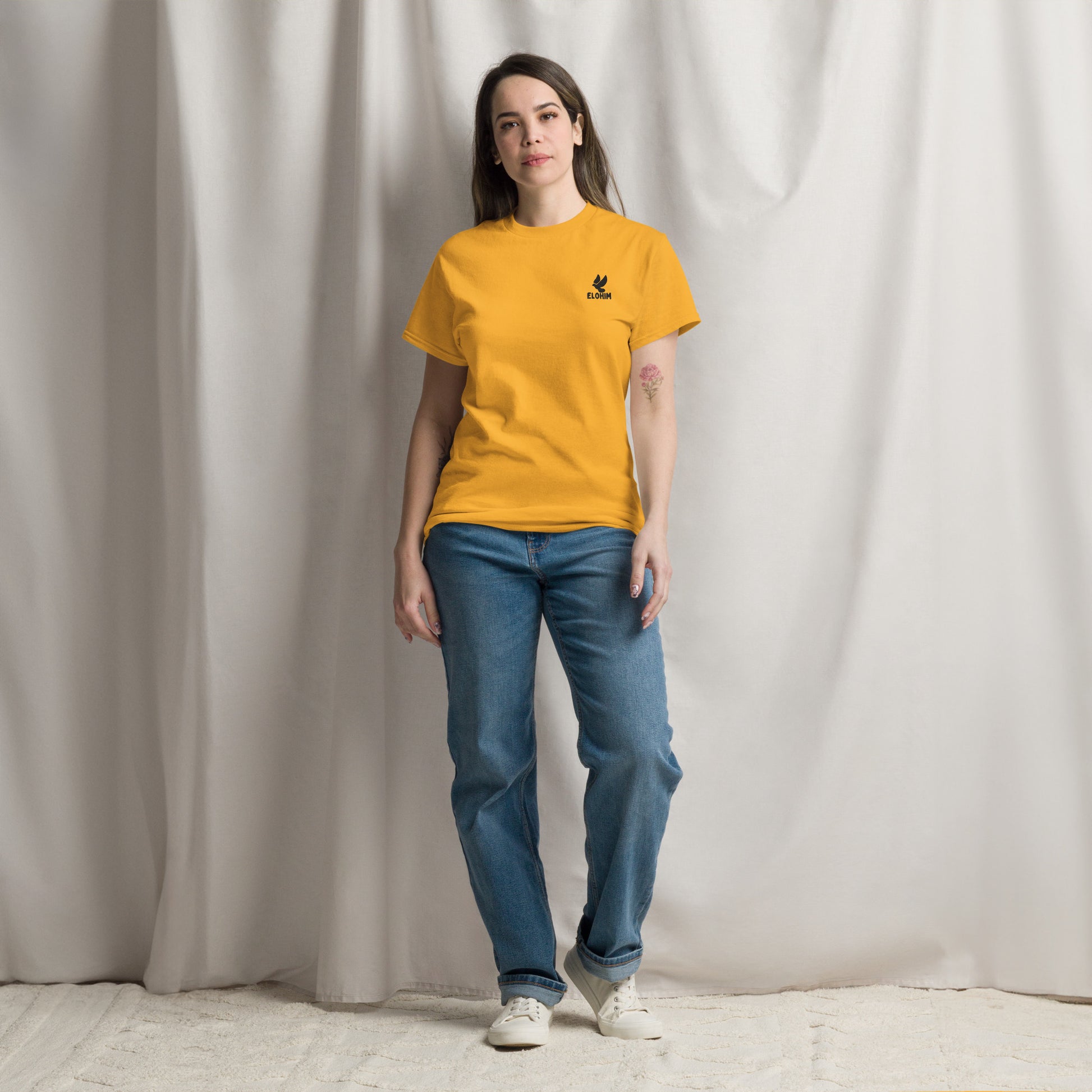 Camiseta básica amarilla mujer logo  Elohim.
