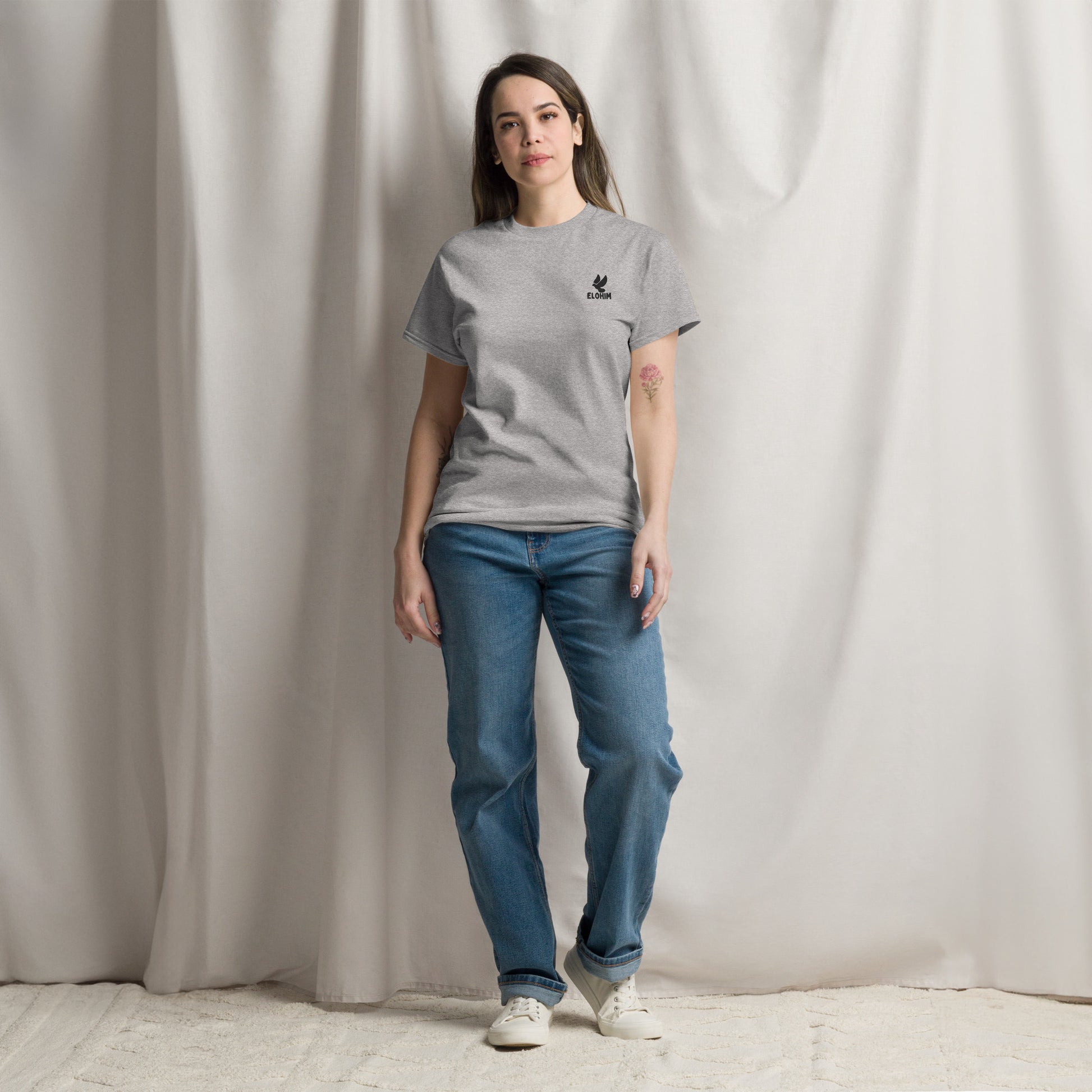 Camiseta básica gris mujer logo  Elohim.