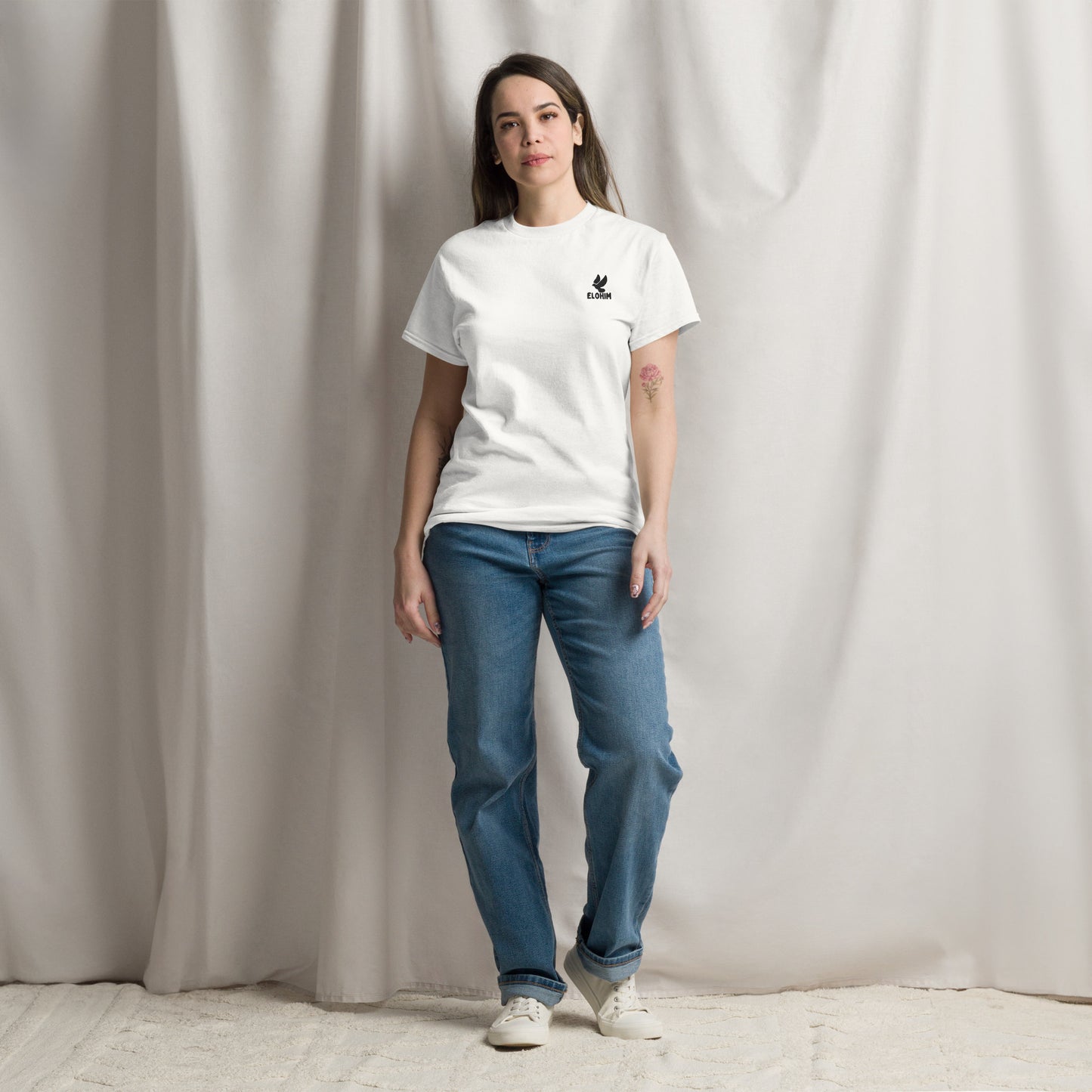 Camiseta básica blanca mujer logo Elohim.