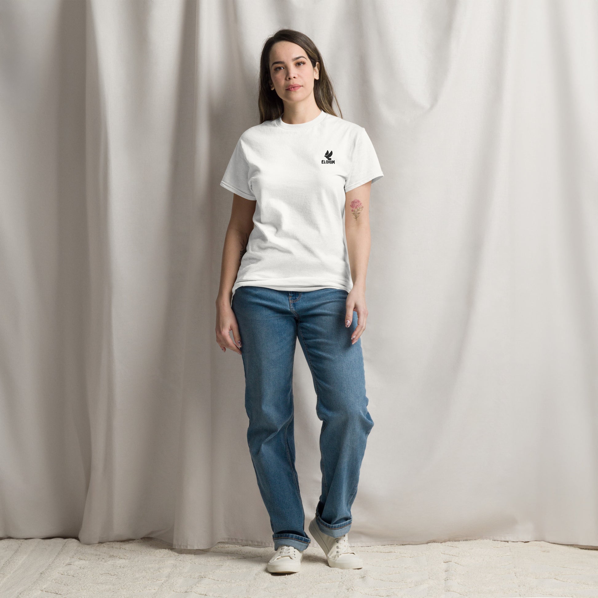 Camiseta básica blanca mujer logo Elohim.