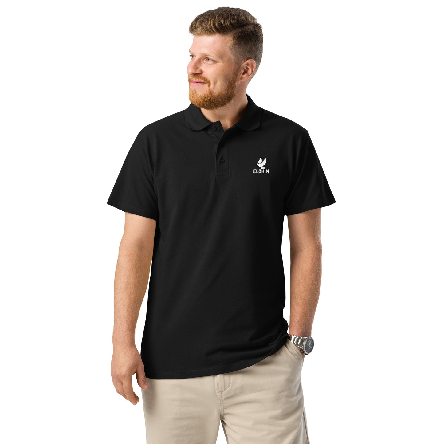 Polo cristiano premium negro Elohim algodón 100% peinado