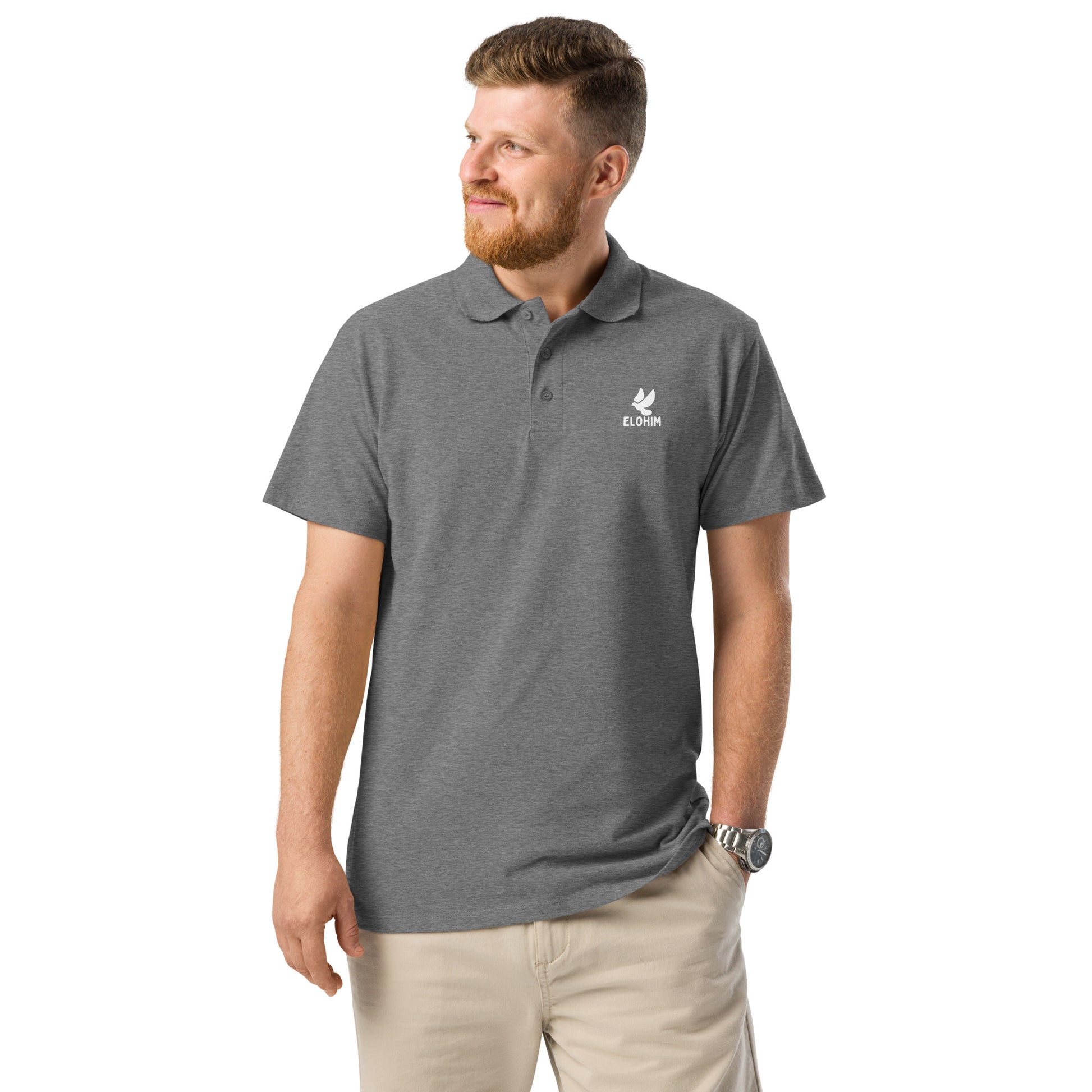 Polo cristiano premium gris claro Elohim algodón 100% peinado