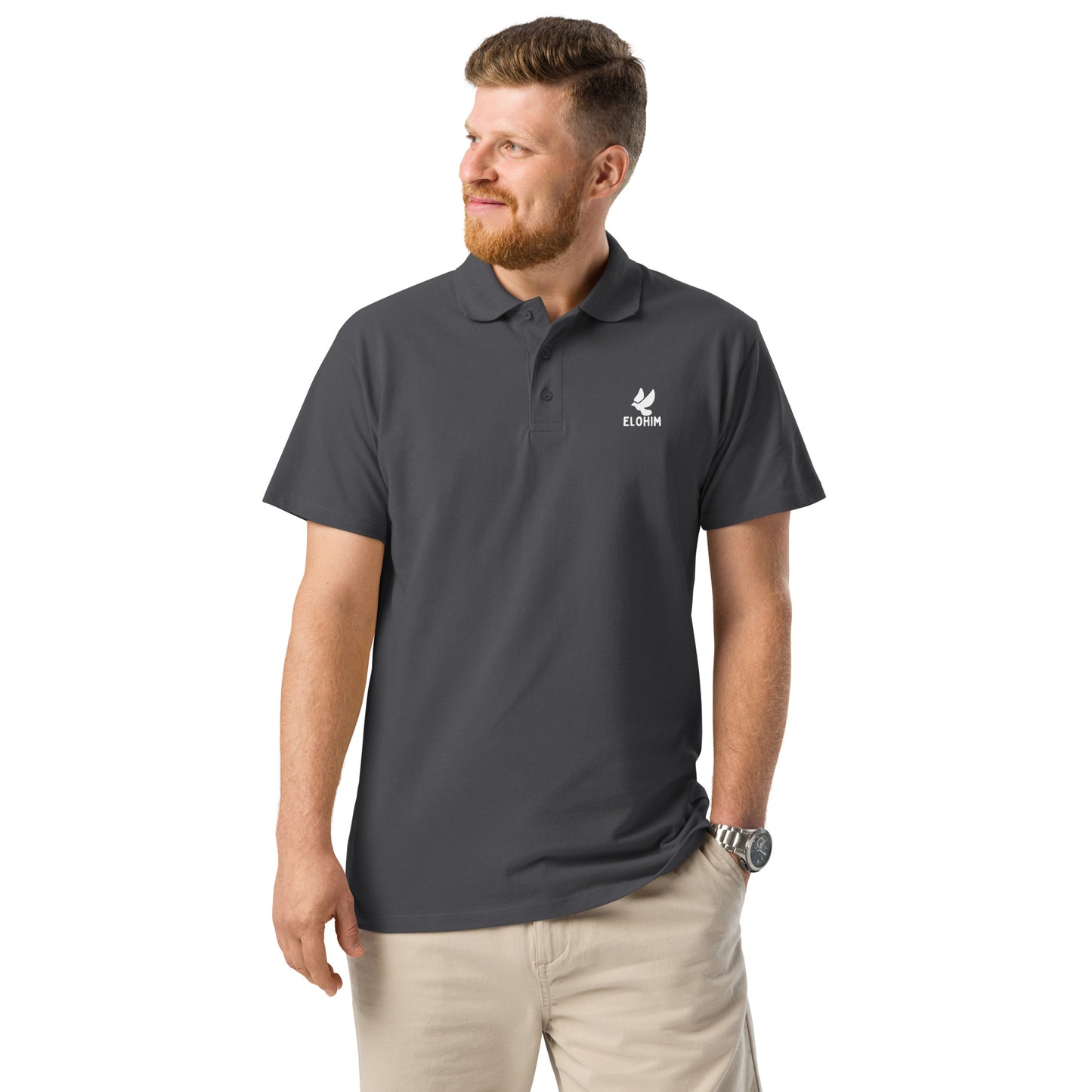 Polo cristiano premium gris Elohim algodón 100% peinado