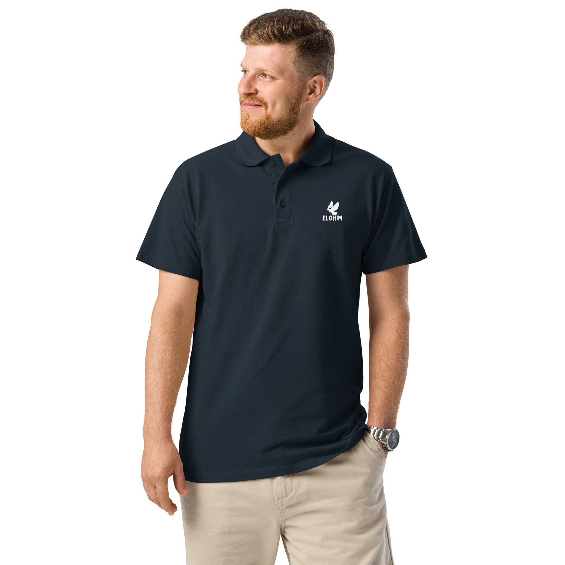 Polo cristiano premium azul Elohim algodón 100% peinado